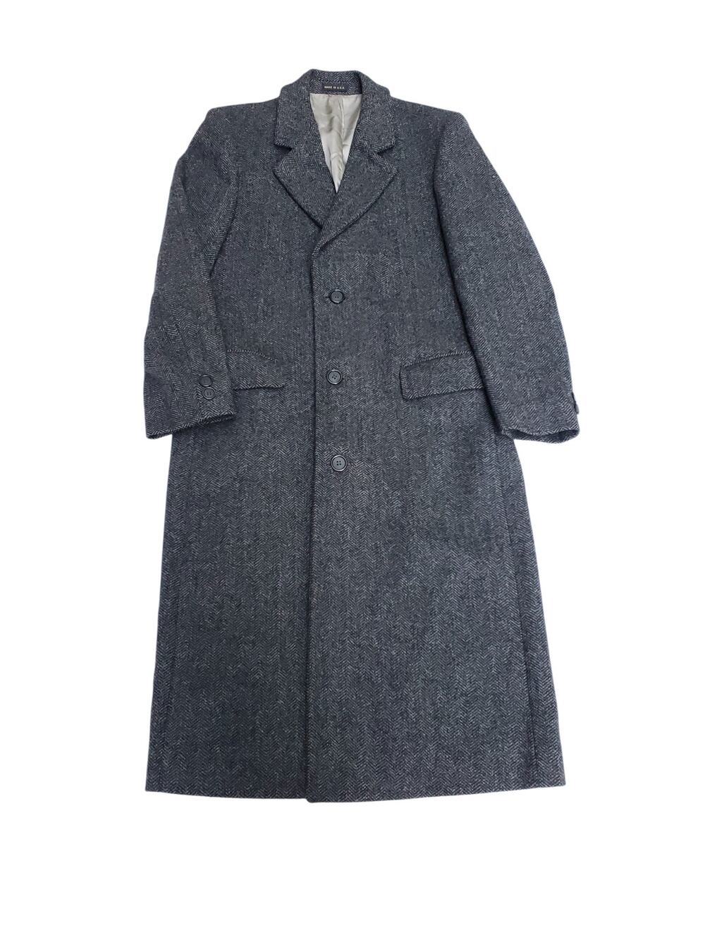 Vintage Stratojac Gray Wool Overcoat Old Money Quiet Luxury Herringbone 40R